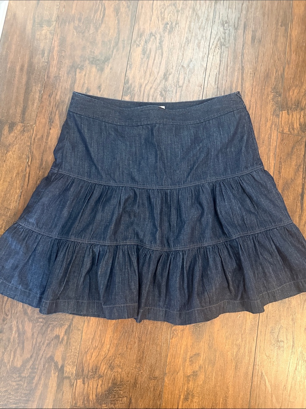 Ann Taylor Loft Blue Denim Tiered Jean Skirt Sz 8